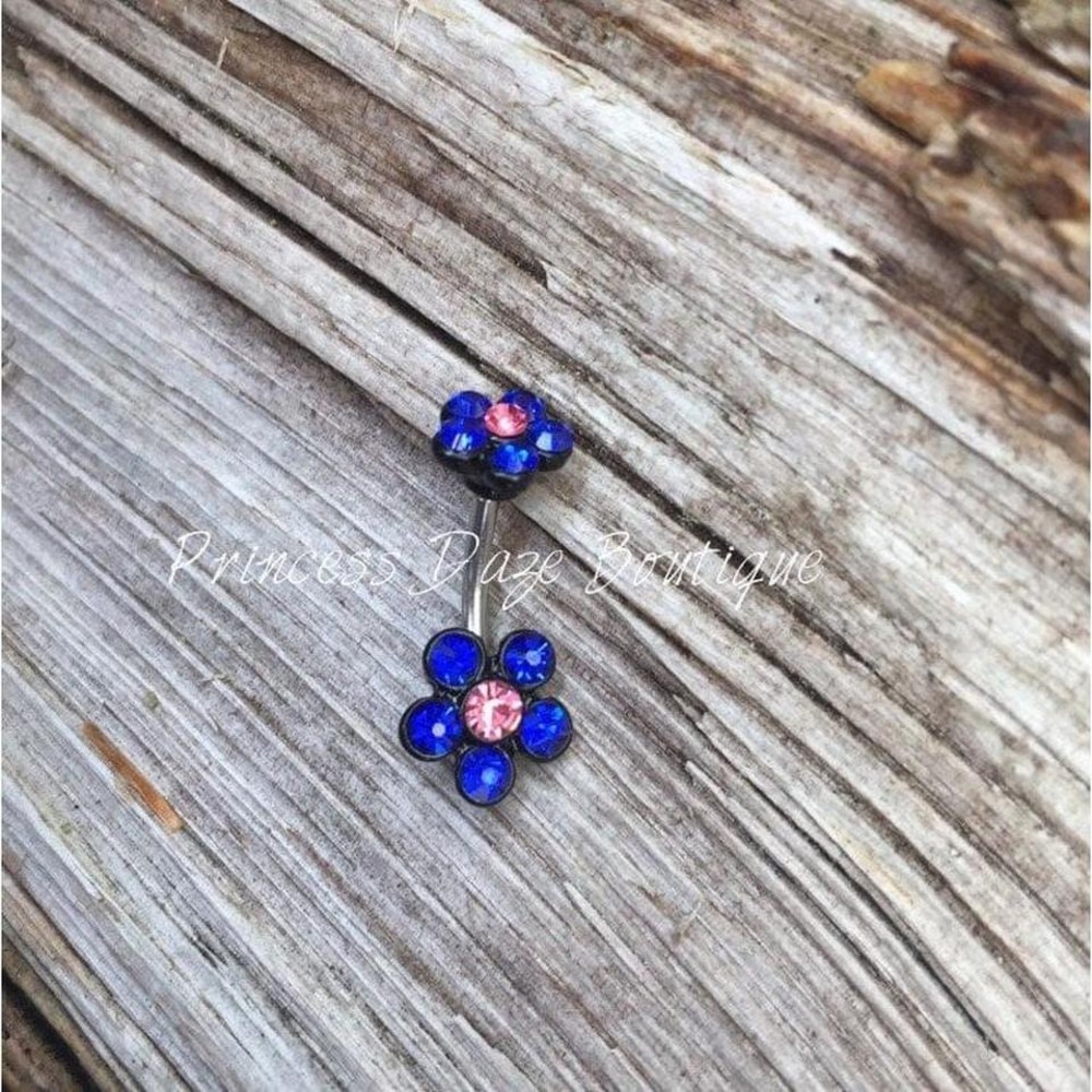 Blue Flower Belly‎ Button Ring